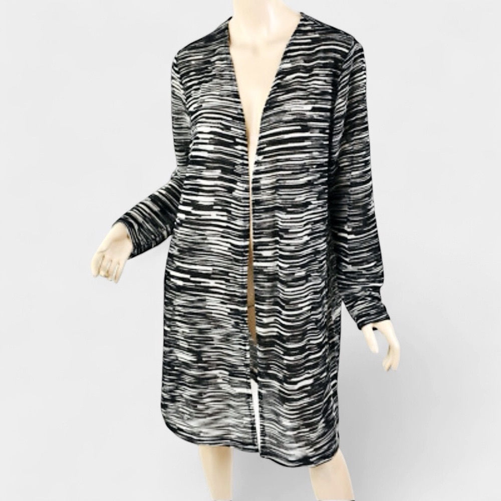 CHICO'S Black & Gray Semi-Sheer Loose Stretch Knit Open-Front Cardigan Top L 2
